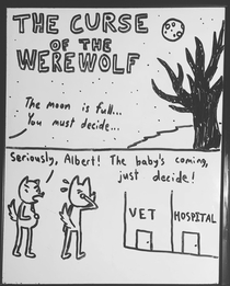 The Curse of the Werewolf a comic my yo son drew on his bedroom door whiteboard 