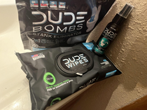 The gifts my wife got me on my birthday today I think shes trying to tell me that my shit stinks 