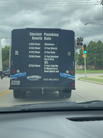 The hourly rates on this plumbers truck
