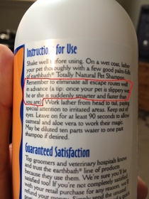 The instructions for this new dog shampoo
