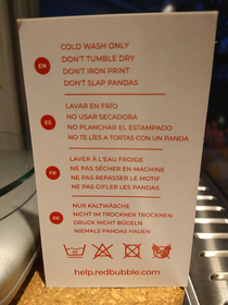 The instructions for washing from my new t-shirt