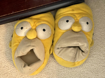 The look of shock and horror on my slippers as they look up at a naked me