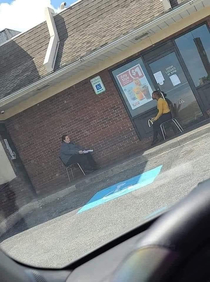 The McDonalds in my town is doing interviews outside  feet away