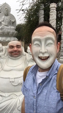 The perfect face swap at a statue store in rural Vietnam