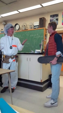 The two Physics teachers at our school dressed up for Halloween