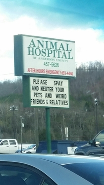 The veterinarian in my town has a good sense of humor
