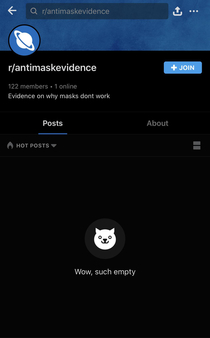 There is a sub called profthatmasksdontwork and there is nothing posted