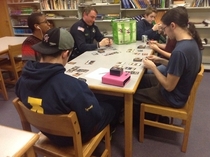 There was a big drug problem at my friends school so they hired a police officer to supervise students but now hes playing magic the gathering with the video game club