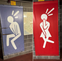 These signs outside the bathroom at a train station in Italy made me laugh