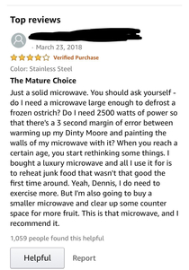 This Amazon review for a microwave