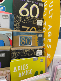 This birthday card display is a bit insensitive