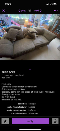 This Craigslist ad for a couch