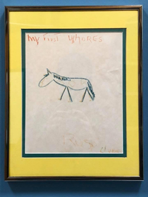 This framed kids drawing on the wall at our veterinarian 