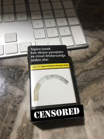 This is a pack of cigarettes from Turkey Written text is as follows Smoking slows up the blood flow and causes erectile dysfunction 