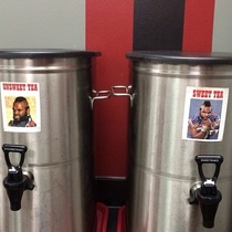 This is how a local burger bar labels their iced tea tanks