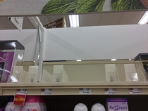 This is the pregnancy test section in the grocery store across from my university