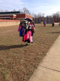 This is what happens when you tell  first graders they arent allowed to put their coats on the ground because its muddy