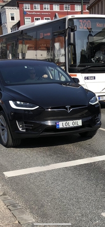 This license plate on a Tesla