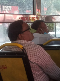 This person used a leaf in a public transport to protect himself from covid