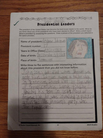 This report about Andrew Johnson I wrote in rd grade At the time I thought the picture I drew of him was photo-realistic
