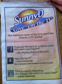 This Sunny D ad was on the back of a news paper I found on campus