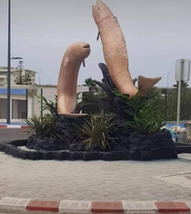 this thing was built in a town nearby its  fish but thats not how it looks from a further distance