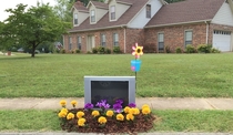 This TV in my neighborhood has been waiting to be picked up for weeks Saw this when I drove by this morning
