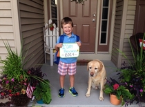 Today was my little brothers first day of preschool and our Labrador isnt too happy about it