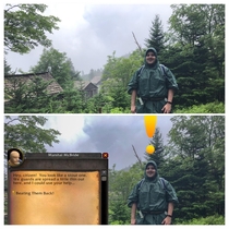 Took a pic of my brother in the Smoky Mountains - He looks like a starter zone NPC Quest Giver