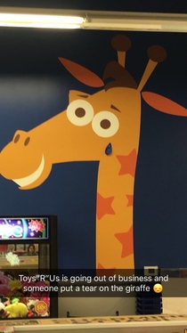 ToysRUs is closing and the employees put a tear on the giraffeit really sets the mood for the whole store