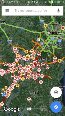 Traffic around DC and Baltimore right now Guess which one got an inch of snow