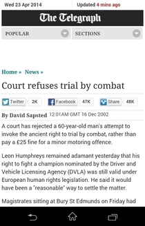 Trial by combat link to story in comments
