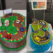 Trying to recreate a Pinterest birthday cake for a  year old - Pinterest on left my version on the right