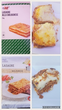 Two different brands of lasagne bolognese