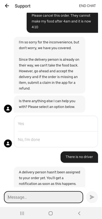 UberEats support is laughably bad