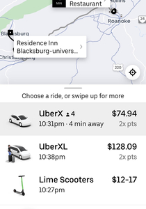 Ubers availability for  mile ride
