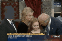 Uncle Joe Biden gets a little too touchy feely at the swearing in ceremonies today