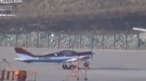 Unmanned parked plane takes off due to high winds