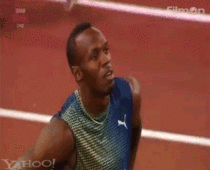 Usain Bolts reaction after seeing an American Justin Garlin had beat him in  meters
