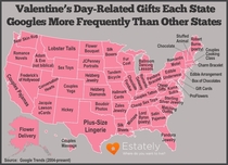 Valentines Day-Related Gifts that Each State Googles More Frequently Than Other States