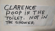 Walked into my grandfathers bathroom and saw this on the wall His name is Clarence