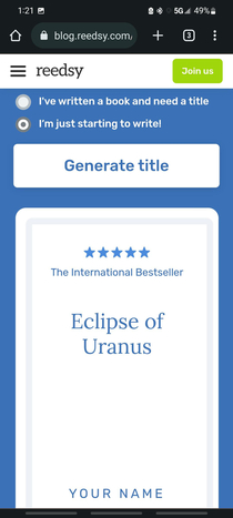 Was using a book title generator for my next sci-fi novel