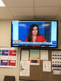 Watching the news in the breakroom