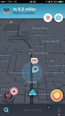 Waze alerted me to police location this morning