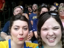 We got photo bombed pretty hard at our first brewers game