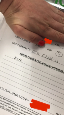 We got this fax from the radiologist during computer downtime in the ED Realized  minutes later it means No Pulmonary Embolism and not the radiologist just being cheeky