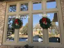 We hung a couple of wreaths on the house My son decided to name them