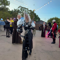 We tried to take a panorama of my Sephiroth cosplay so we could get the whole sword in the picture but we ended up with this