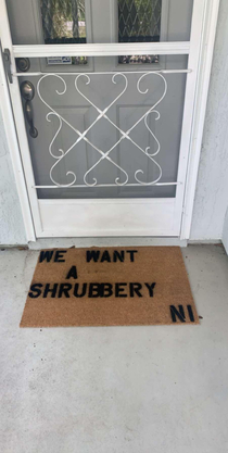 We Want A Shrubbery Door Mat