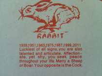 Went to a Chinese restaurant with a lesbian friend Her zodiac sign is the RabbitI thought the last line was great